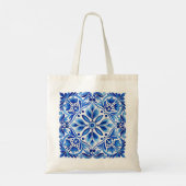 Antieke Talavera Azulejo blauwe tegel met monogram Tote Bag (Achterkant)
