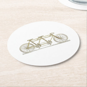 Antieke tandemfiets / fiets voor twee personen in ronde kartonnen onderzetter