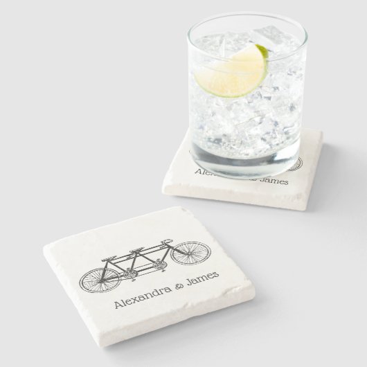 Antieke tandemfiets stenen onderzetter (Zijkant)