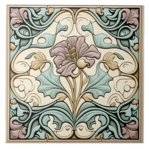 Antieke tegel, Art Nouveau Roos bloem, Pastel Tegeltje