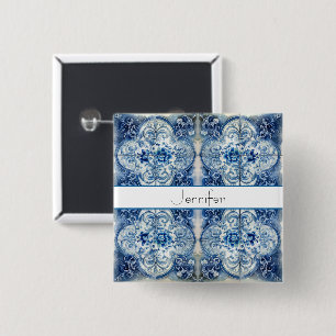Antieke tegels in Delfts Blauw, op maat gemaakt  Vierkante Button 5,1 Cm
