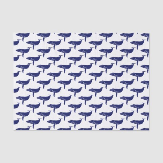 Antieke Tekening Blauwe Walvis Silhouet Tissuepapier (Voorkant)