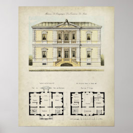 Antieke tekening van architectuur in Parijs Frankr Poster