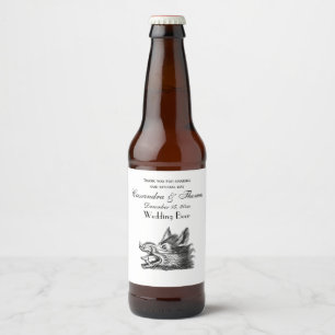 Antieke tekening van een wild zwijnenhoofd zwart-w bier etiket