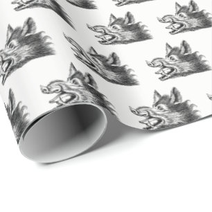 Antieke tekening van een wild zwijnenhoofd zwart-w cadeaupapier