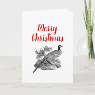 Antieke tekening van fazant als kerstkaart in zwar feestdagen kaart
