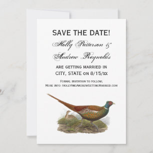 Antieke tekening van fazant jachtvogel in kleur save the date