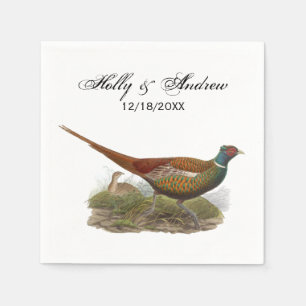 Antieke tekening van fazant jachtvogel in kleur servet