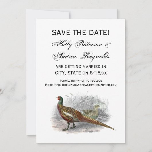 Antieke tekening van fazant jachtvogel kleur #2 save the date (Voorkant)