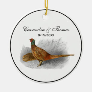 Antieke tekening van fazant jachtvogel kleur #3 keramisch ornament