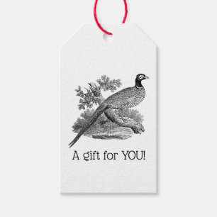 Antieke tekening van fazant, jachtvogel, zwart-wit cadeaulabel