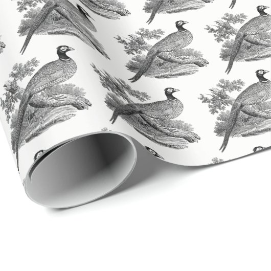 Antieke tekening van fazant jachtvogel zwart-wit cadeaupapier (Rol Hoek)