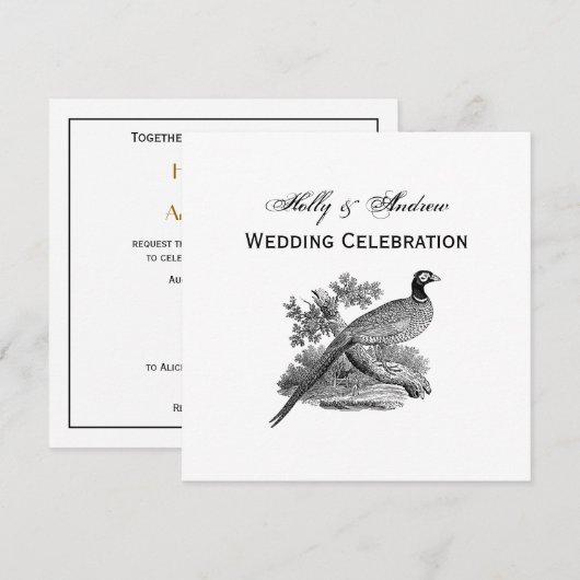 Antieke tekening van fazant, jachtvogel, zwart-wit kaart (Voorkant / Achterkant)
