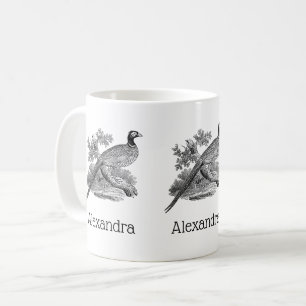 Antieke tekening van fazant jachtvogel zwart-wit koffiemok