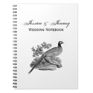 Antieke tekening van fazant, jachtvogel, zwart-wit notitieboek