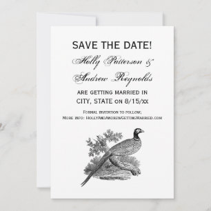 Antieke tekening van fazant jachtvogel zwart-wit save the date