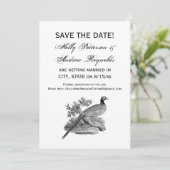 Antieke tekening van fazant jachtvogel zwart-wit save the date (Staand voorkant)