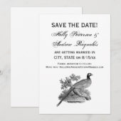 Antieke tekening van fazant jachtvogel zwart-wit save the date (Voorkant / Achterkant)