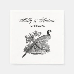 Antieke tekening van fazant, jachtvogel, zwart-wit servetten