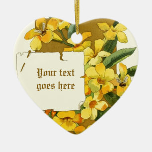 Antieke tekening van gele jasmijnornament keramisch ornament