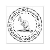 Antieke tekening van kangoeroe en joey Naam Adres Zelfinktende Stempel (Design)