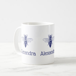 Antieke tekening van Koningin bij in blauw Koffiemok