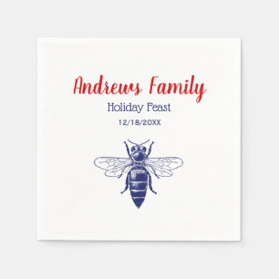 Antieke tekening van Koningin bij in blauw Servet