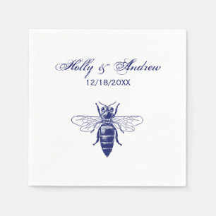 Antieke tekening van Koningin bij in blauw Servet