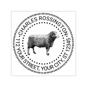 Antieke tekening van ram schaap #1 Naam Adres Zelfinktende Stempel