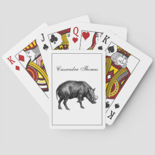 Antieke tekening van wild zwijn BW Pokerkaarten