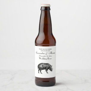 Antieke tekening van wild zwijn zwart-wit bier etiket