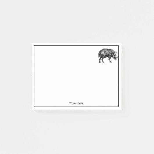 Antieke tekening van wild zwijn zwart-wit post-it® notes (Voorkant)