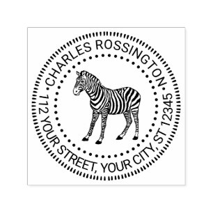 Antieke tekening van zebra met naam en retouradres zelfinktende stempel