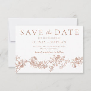 Antieke Terracotta Bruiloft met Bloemen Save The Date