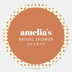 Antieke Terracotta Geometrische Bruiloftsdouche Op Ronde Sticker