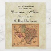 * Antieke Texas kaart #1, distressed BG #3 Wijn Etiket (Enkel label)