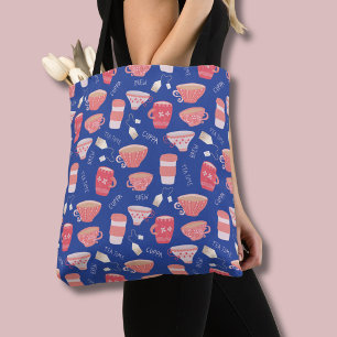 Antieke theekop perzik en blauwe patroon tote bag
