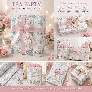 Antieke theekopjes en theepotten in waterverf cadeaupapier