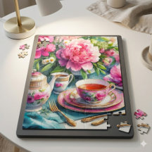 Antieke Theepartij Roze Pioenrozen Legpuzzel