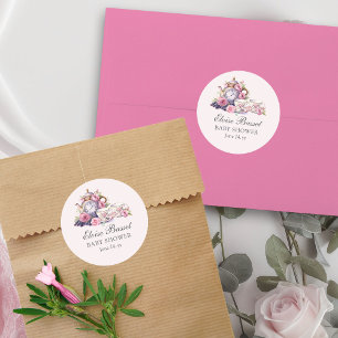 Antieke Theepartij Roze Rozen Baby Shower Ronde Sticker
