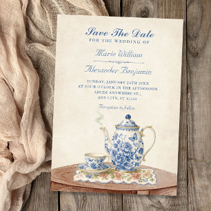 Antieke theepot bruiloft save the date