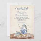 Antieke theepot bruiloft save the date (Voorkant)