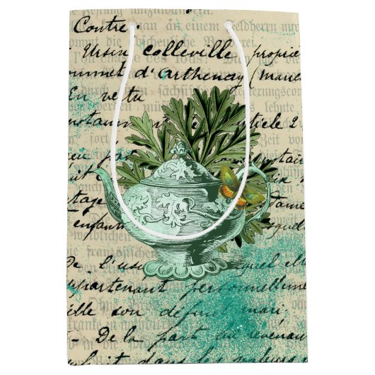 Antieke Theepot & Ephemera Collage Medium Cadeauzakje (Voorkant)