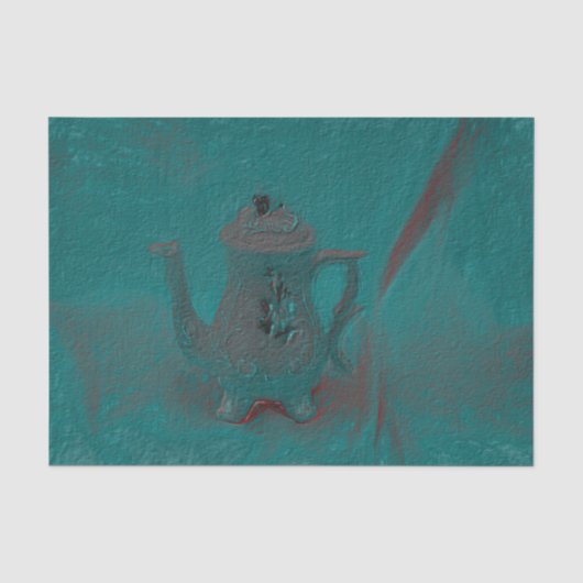 Antieke Theepot Teal Textuur Oude Decoupage Tissuepapier (Voorkant)