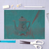 Antieke Theepot Teal Textuur Oude Decoupage Tissuepapier (Craft)