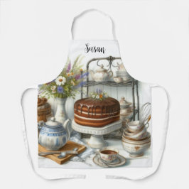 Antieke Theepot Theetijd en Cake  Schort