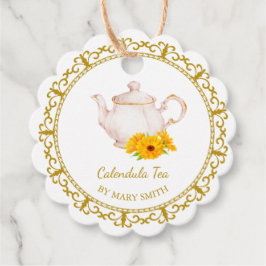 Antieke Theepot Thuisgemaakte Calendula Thee Hangl Bedankjes Labels