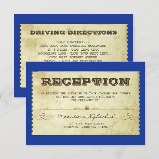 antieke ticket bruiloftsreceptie ontwerp kaart (Voorkant / Achterkant)