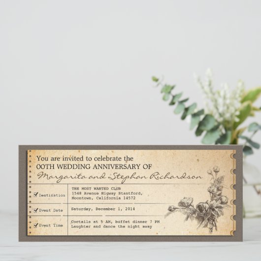 antieke ticket typografische jubileum uitnodiginge kaart (Staand voorkant)