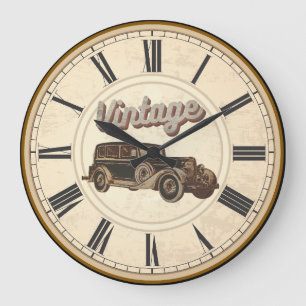 ANTIEKE TIJD ROMAANSE CIJFERS VINTAGE AUTO GROTE KLOK